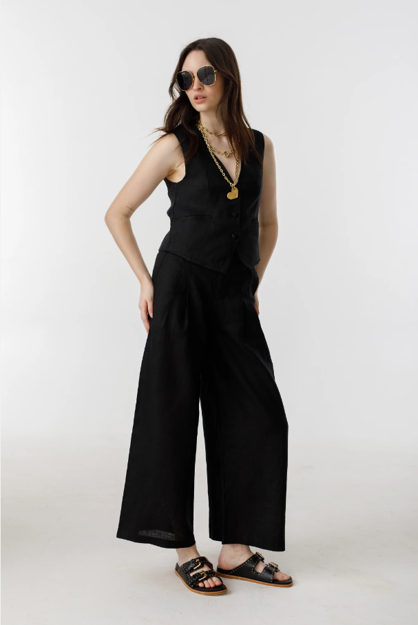 Culotte Linen Pants, Black - 13 Hub Lane   |  