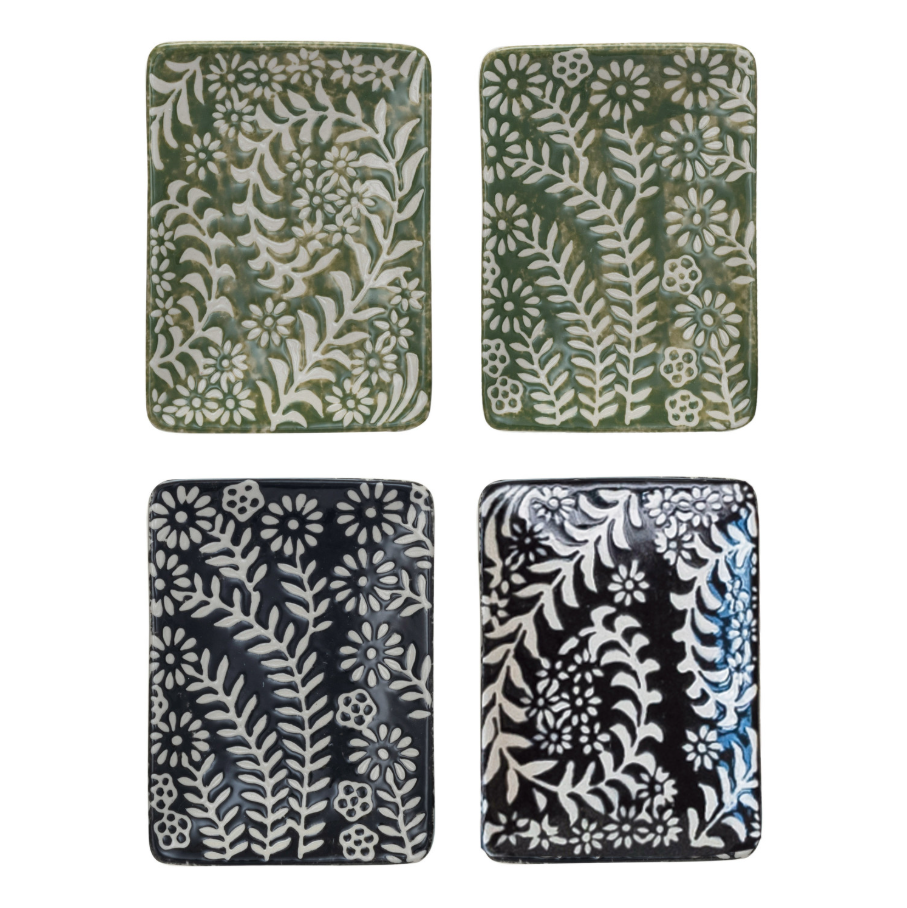 Stoneware Dish w/ Wax Relief Botanicals