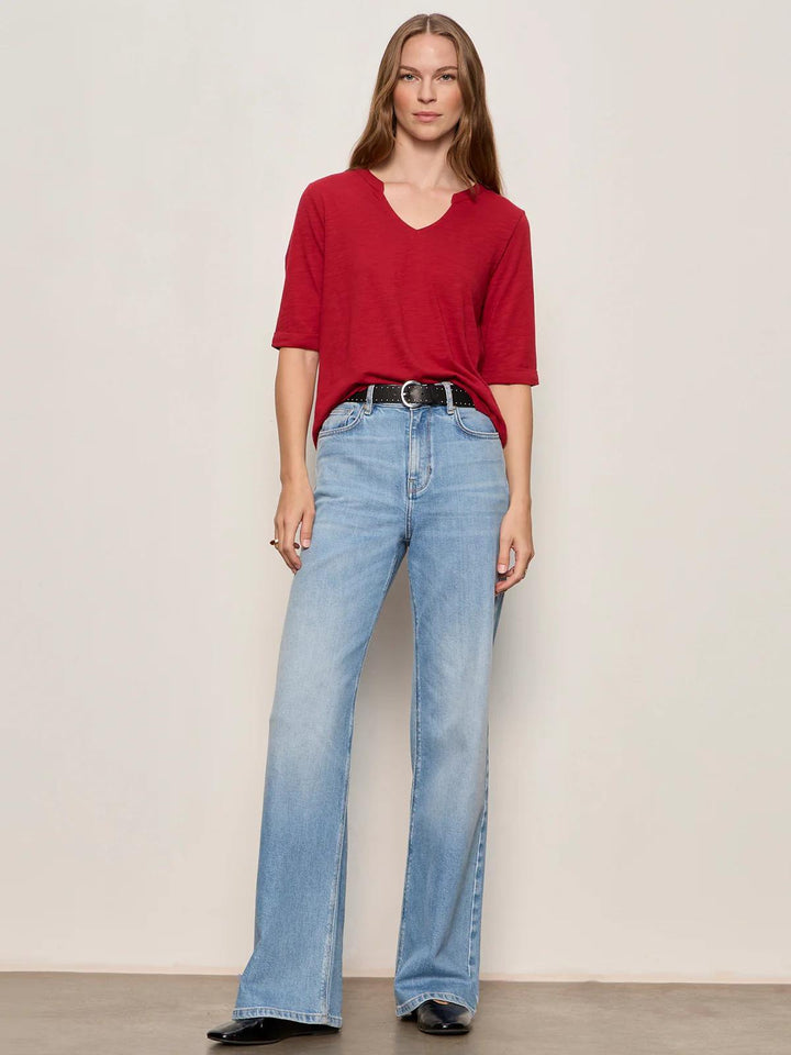 Dolce Notch Neck Tee, Red Berry