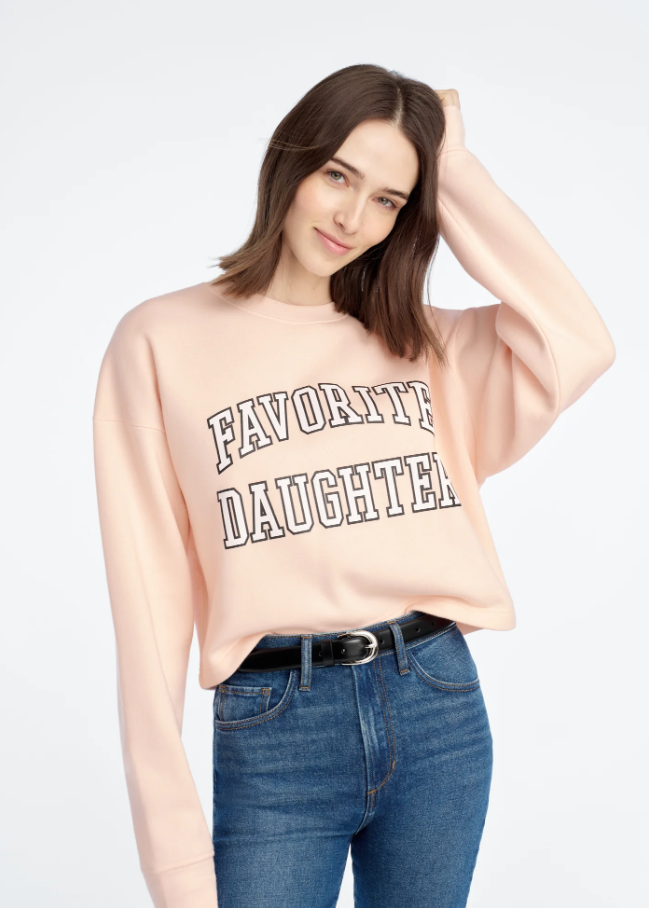 Favorite Daughter Cropped Collegiate Hoodie, Pale Pink & White - 13 Hub Lane   |  Cropped Sweatshirts