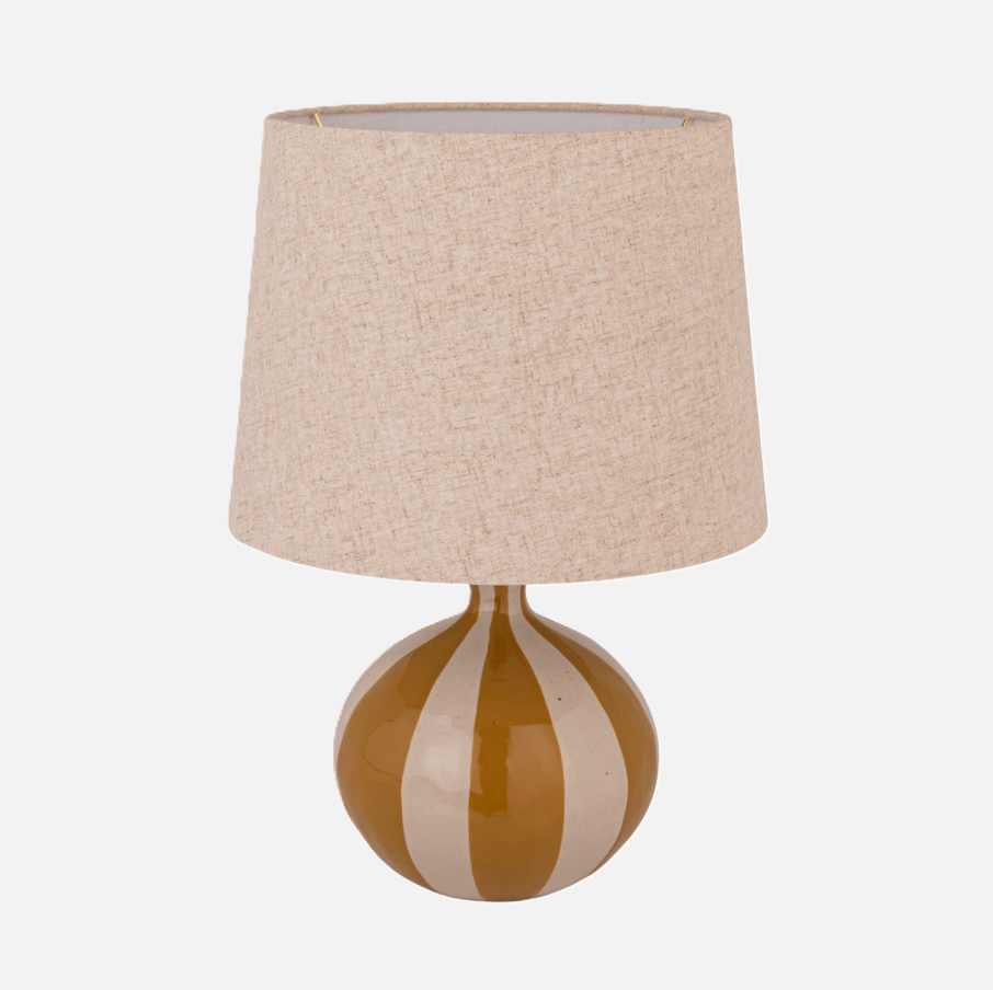 Hand-Painted Stoneware Table Lamp, Mustard & Cream Stripe