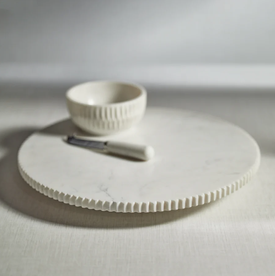 Ribbed White Marble Lazy Susan