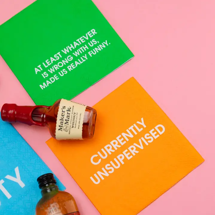 Currently Unsupervised - Cocktail Napkins - 13 Hub Lane   |  Funny Cocktail Napkins