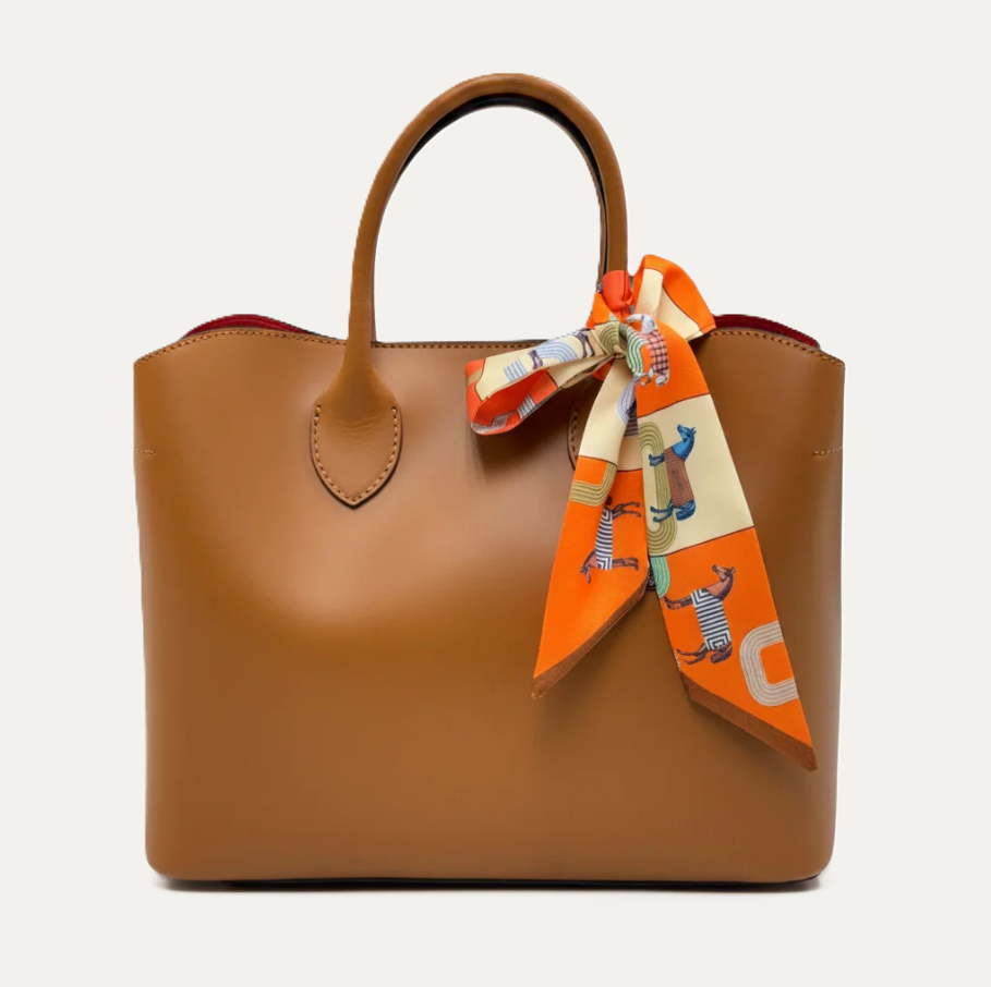Italian Leather Red Interior Bag, Camel