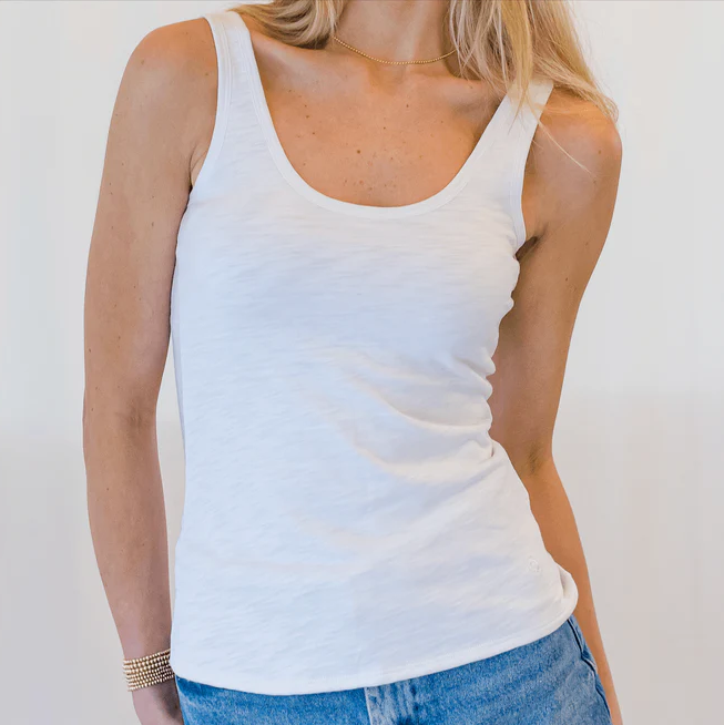 Double Layer Pima Tank, White - 13 Hub Lane   |  Scoop Neck Tanks