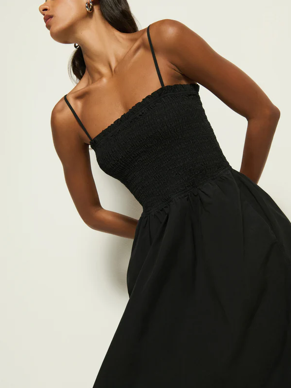 Nation LTD Sibelle Smocked Midi, Jet Black