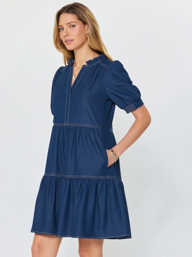 Denim Tiered Mini Dress - 13 Hub Lane   |  Mini Dresses
