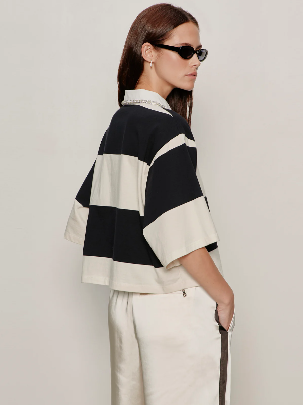 Embellished Striped Polo Tee, Collagen & Black - 13 Hub Lane   |  