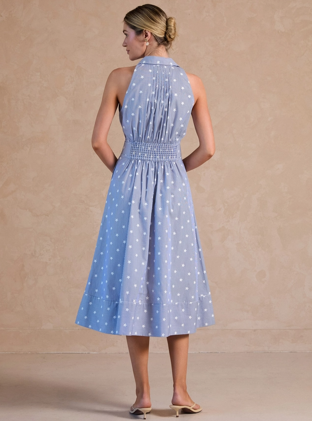 Striped Star Print Belted Midi, Blue