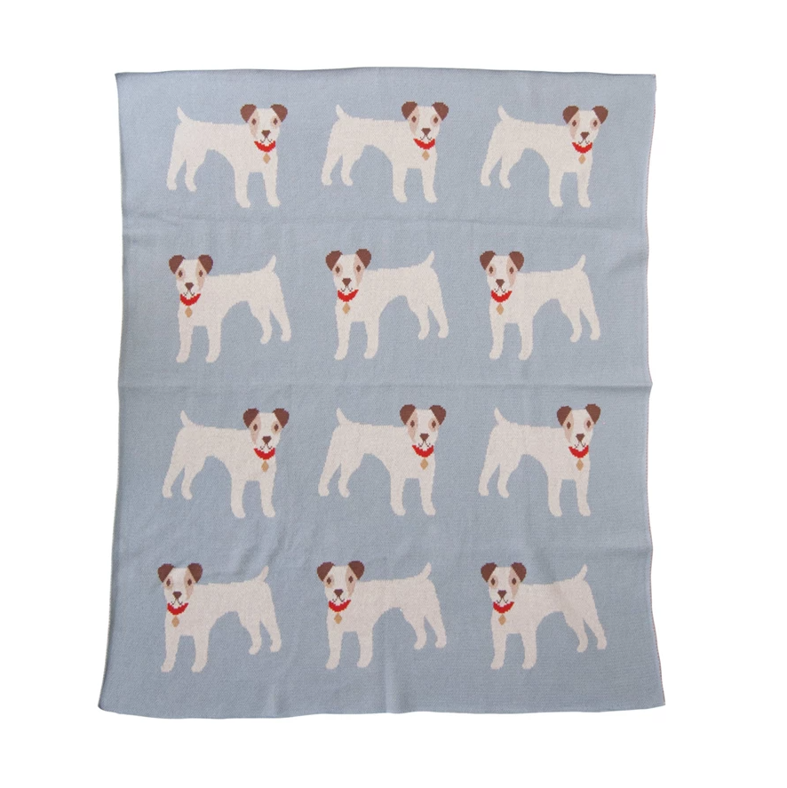 Cotton Knit Baby Blanket w/ Dogs - 13 Hub Lane   |  Baby Blankets