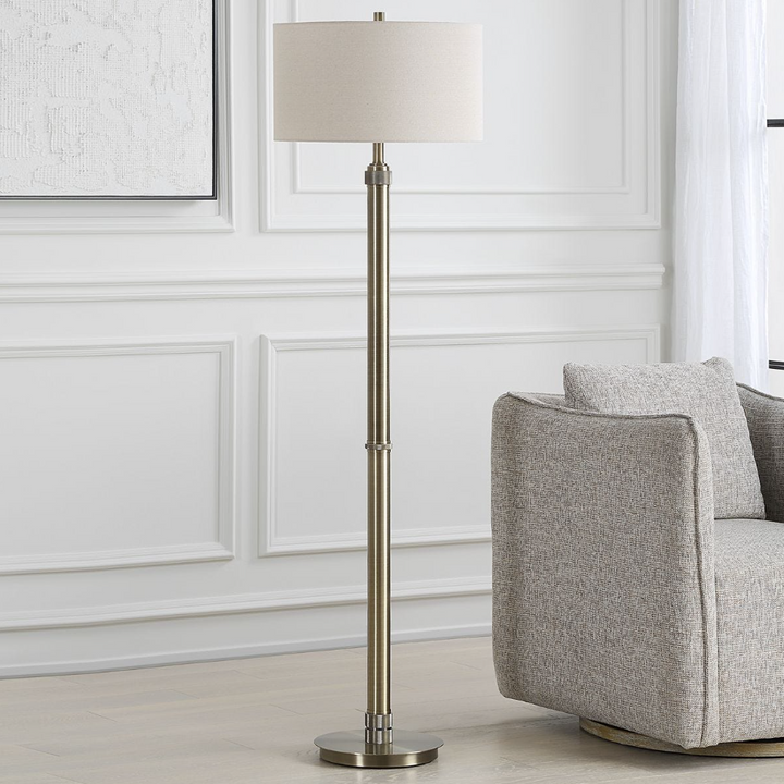 Diamond Knurl Floor Lamp, Antique Brass