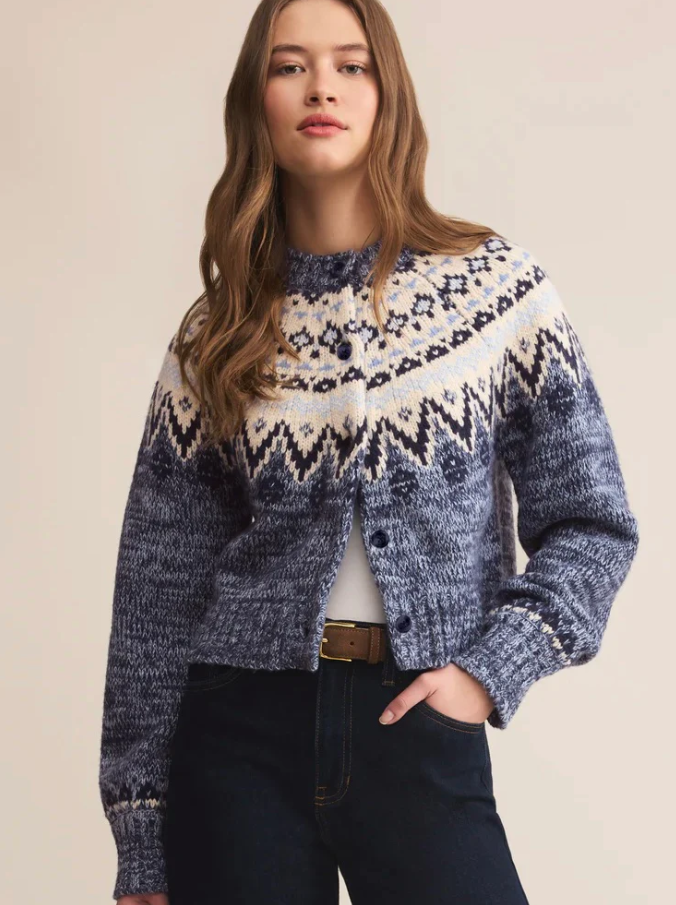North Sea Fairisle Cardigan, Blue Velvet Heather - 13 Hub Lane   |  Cardigans