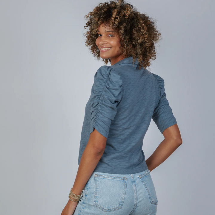 Grace Button-Up Elbow Length Tee, Slate Blue - 13 Hub Lane   |  Button-Ups