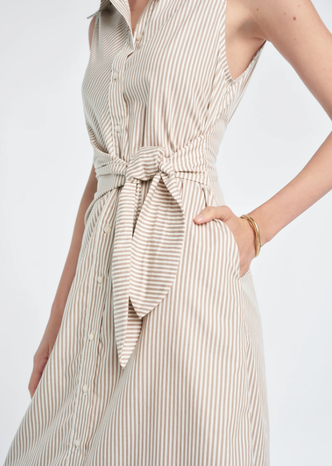 The Good Behavior Dress, Soft Taupe Stripe