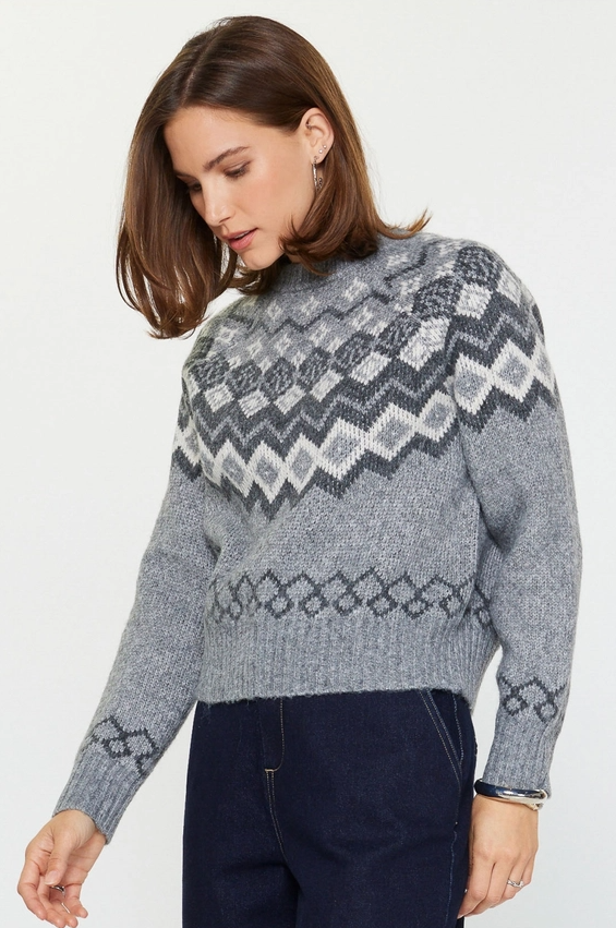 Fair Isle Sweater, Grey Multi - 13 Hub Lane   |  Crewneck Sweaters