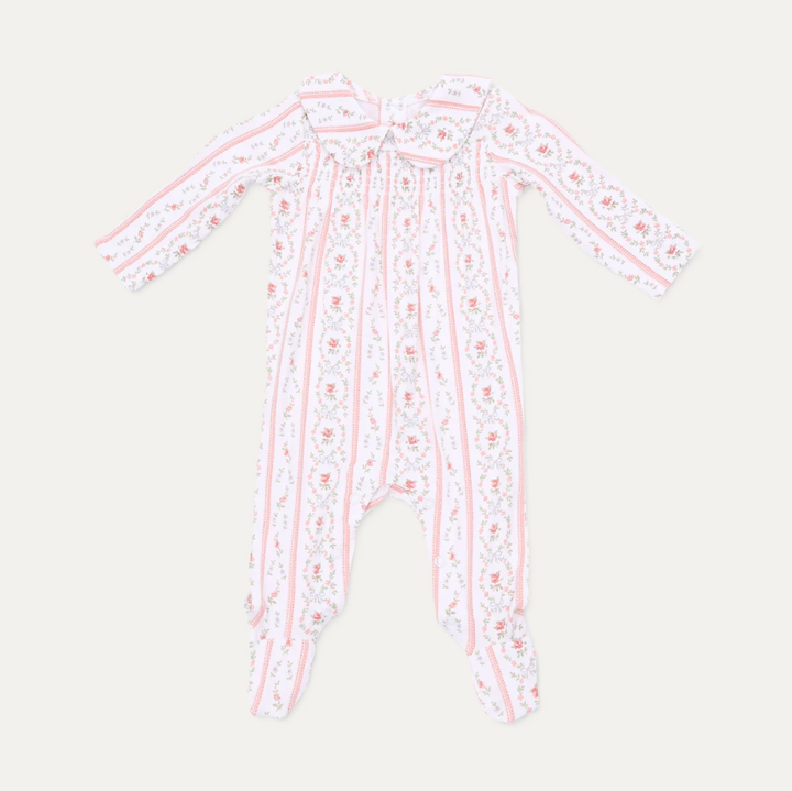 Marnie Rosebud Stripe - Smocked Peter Pan Snap Footie