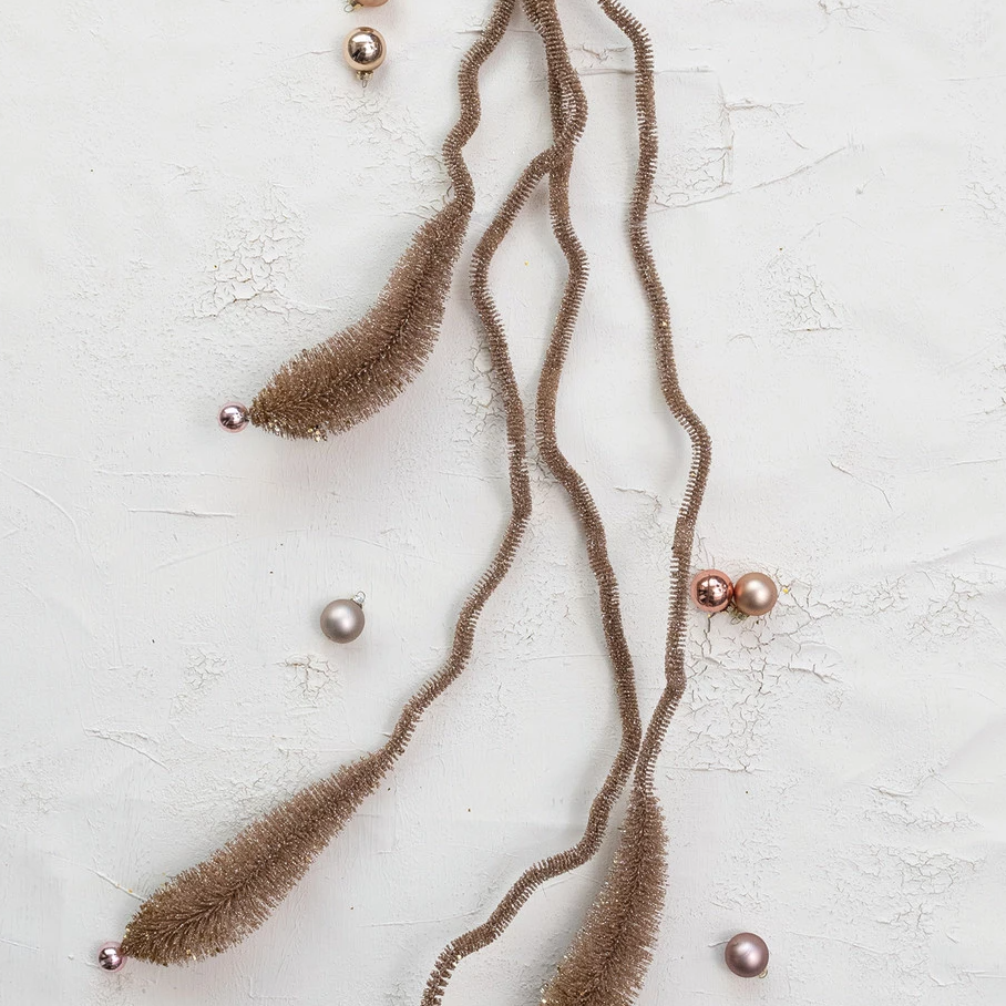 Plastic Bottle Brush & Wire Garland with Balls, Champagne - 13 Hub Lane   |  