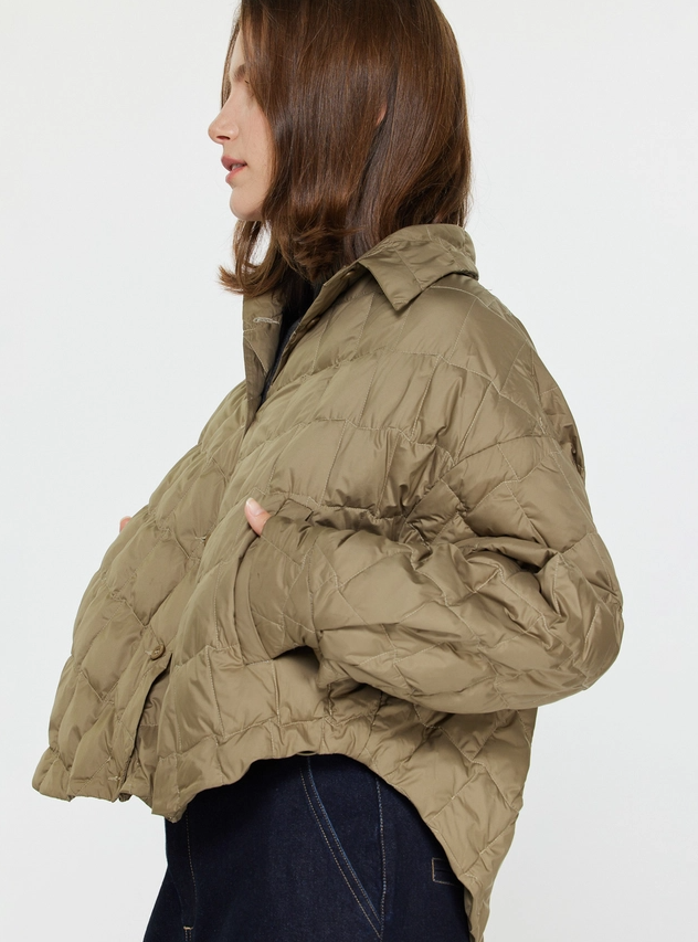 Quilted Duck Down Crop Jacket, Olive Taupe - 13 Hub Lane   |  Puffer Jackets