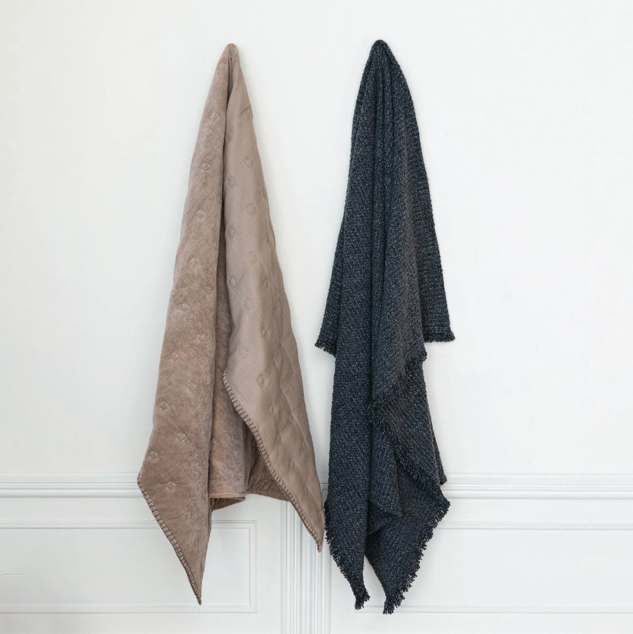 Cotton Blend Bouclé Throw w/ Fringe - Thumbnail 2