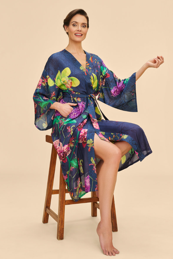 Exotic Evening In Ink Kimono Gown