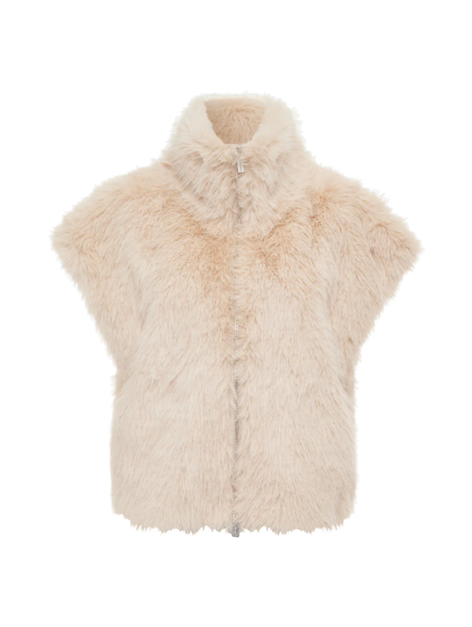 Silk Fur Vest, Almond Cream