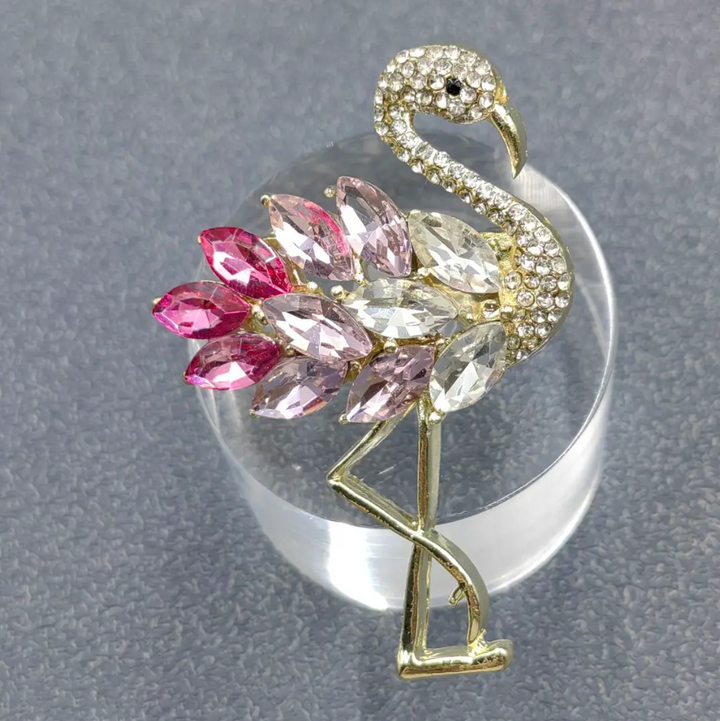 Sparkling Glass & Rhinestone Flamingo Brooch