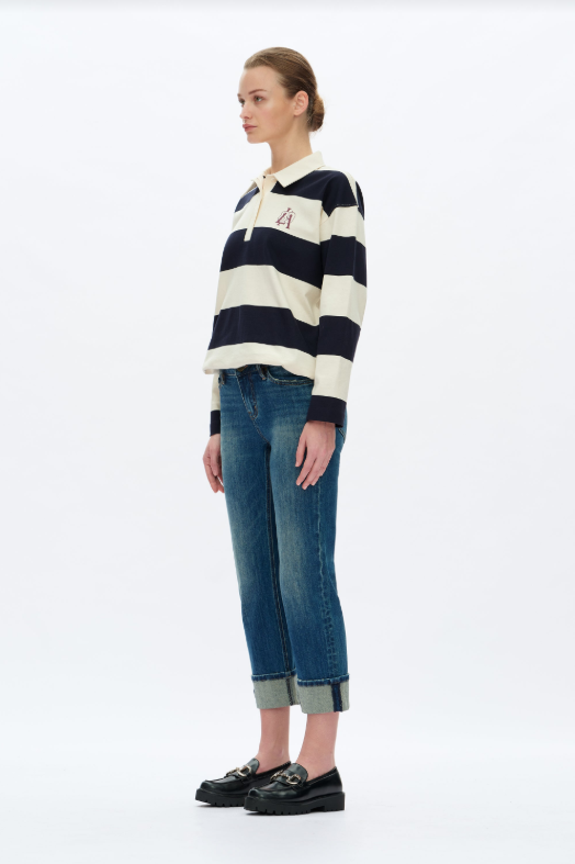 Low Rise Straight Leg Jeans, Retro Dark Blue - 13 Hub Lane   |  Cropped Straight Leg Pants