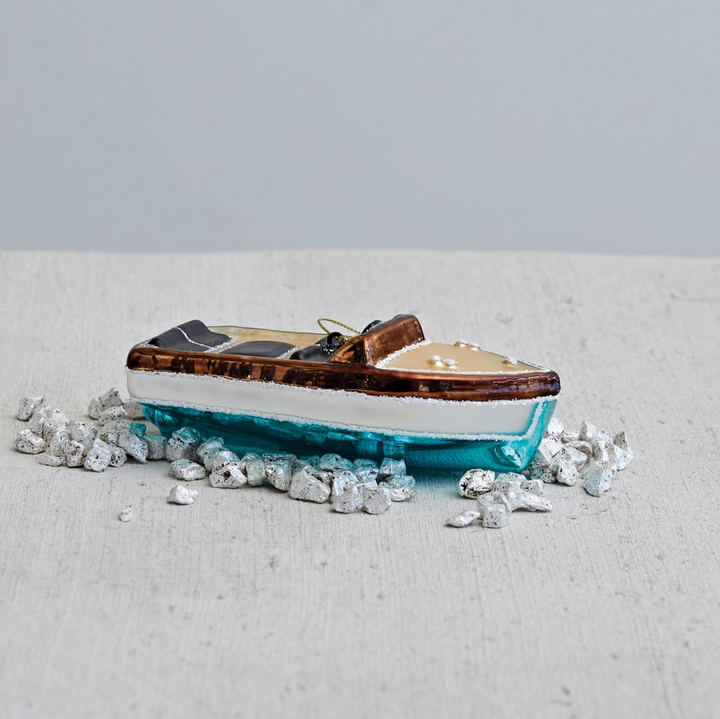 Hand-Painted Glass Boat w/ Lights