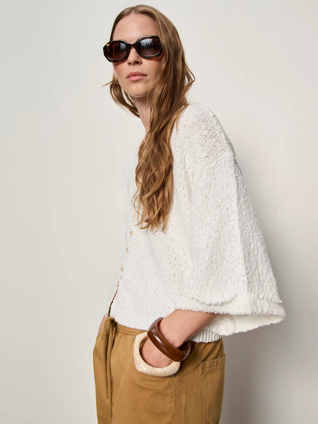 I'm Yours Button-Up Sweater, Chalk