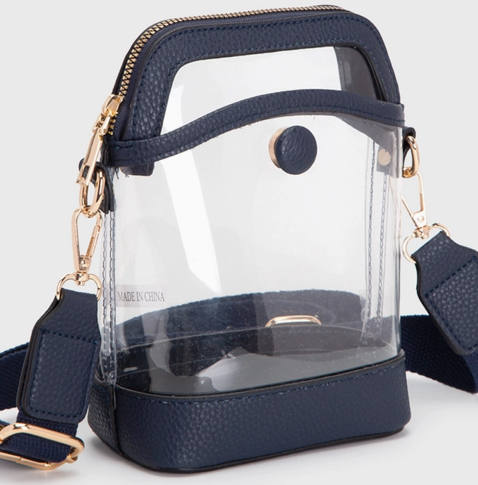 Transparent Crossbody Zipper Bag, Navy - 13 Hub Lane   |  Clear Crossbodies