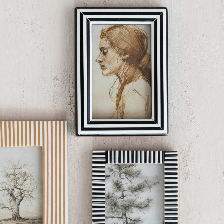 Resin Striped Photo Frame, Black & White - 13 Hub Lane   |  