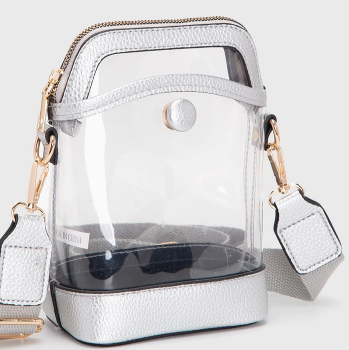 Transparent Crossbody Zipper Bag, Silver - 13 Hub Lane   |  Clear Crossbodies