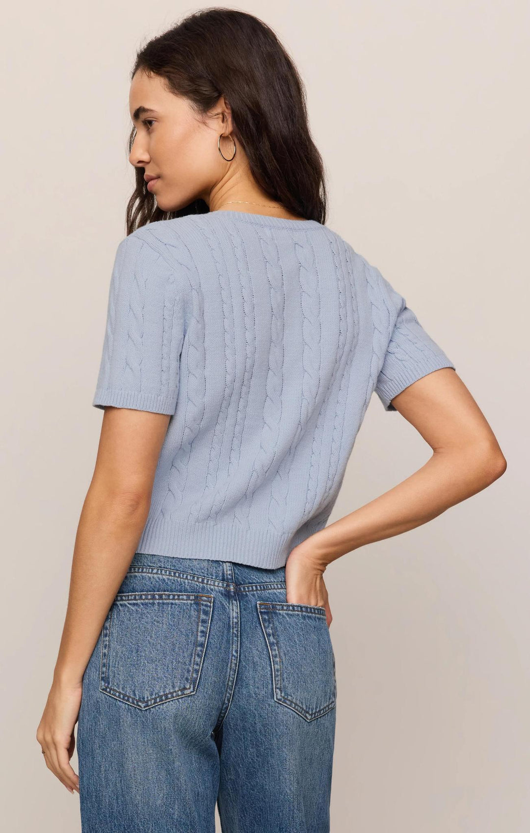 Cera Short Sleeve Cardigan, Skyline