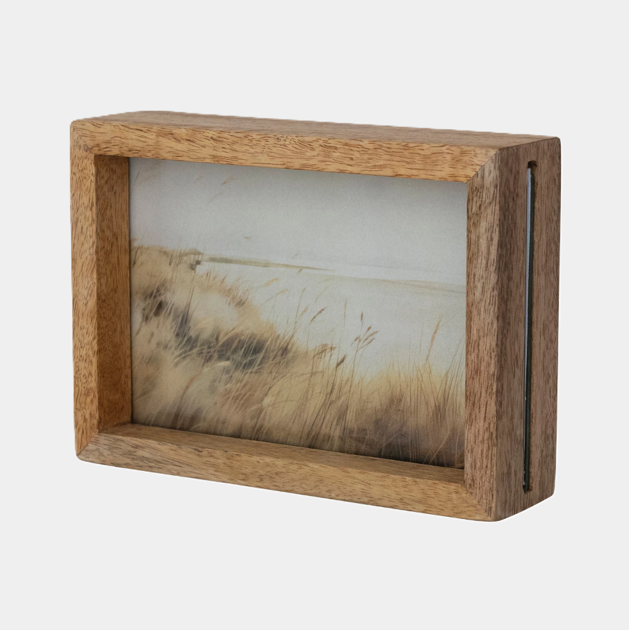 Mango Wood & Glass Floating Two-Sided Photo Frame, Natural - 13 Hub Lane   |  Wooden Frames