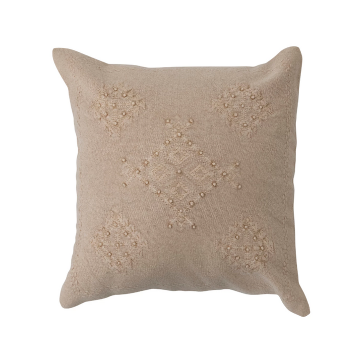 Woven Cotton Pillow w/ Embroidery & French Knots