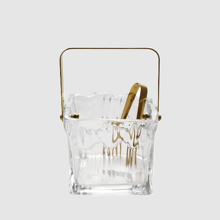 Textured Glass Ice Bucket w/ Gold Finish Handle & Tongs - 13 Hub Lane   |  