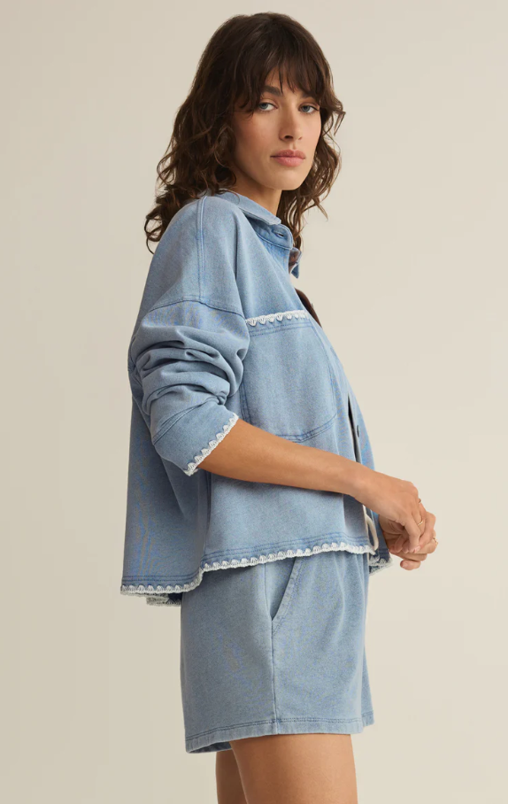 All Day Knit Denim Crop Whipstitch Jacket - 13 Hub Lane   |  Denim Jackets