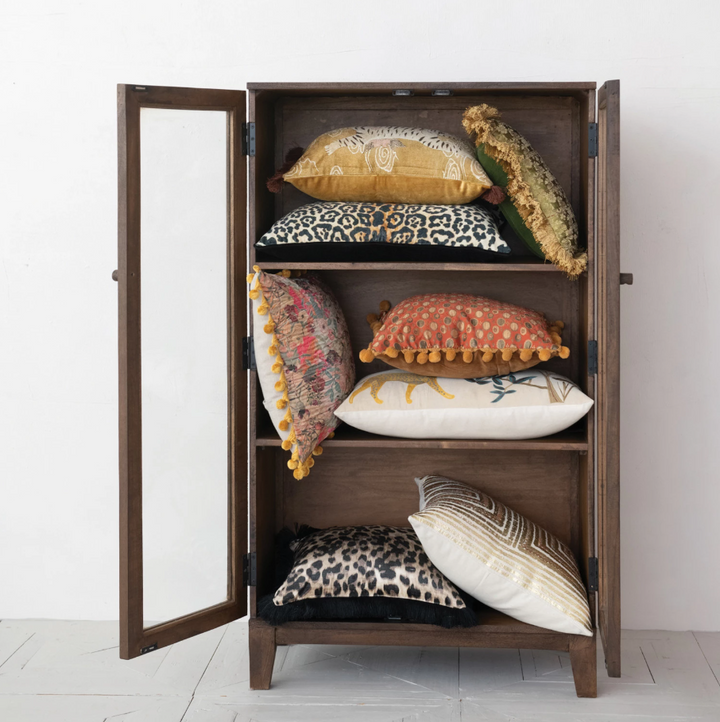 Tibetan Tiger & Fringe Cotton Velvet Printed Lumbar - 13 Hub Lane   |  Velvet Lumbars