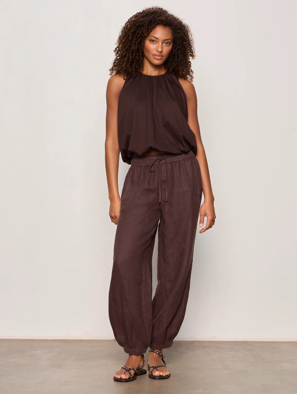 Melody Micro Linen Balloon Pants, Rich Soil