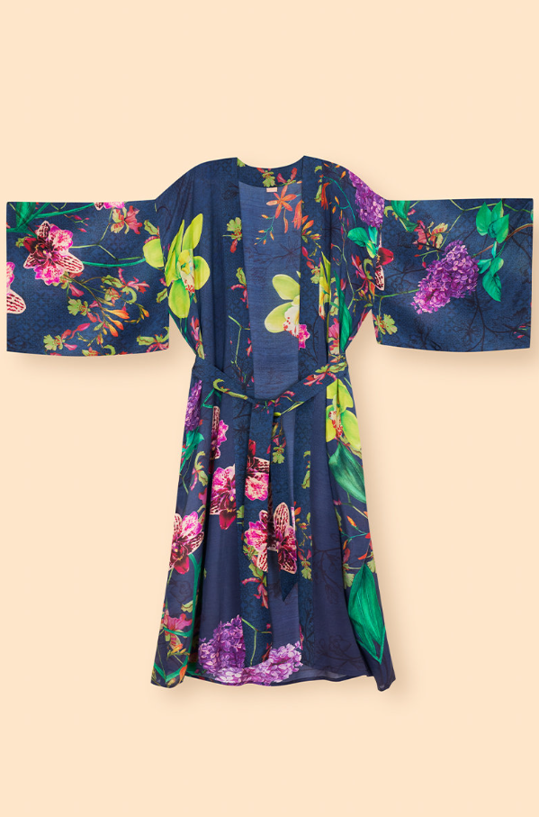 Exotic Evening In Ink Kimono Gown