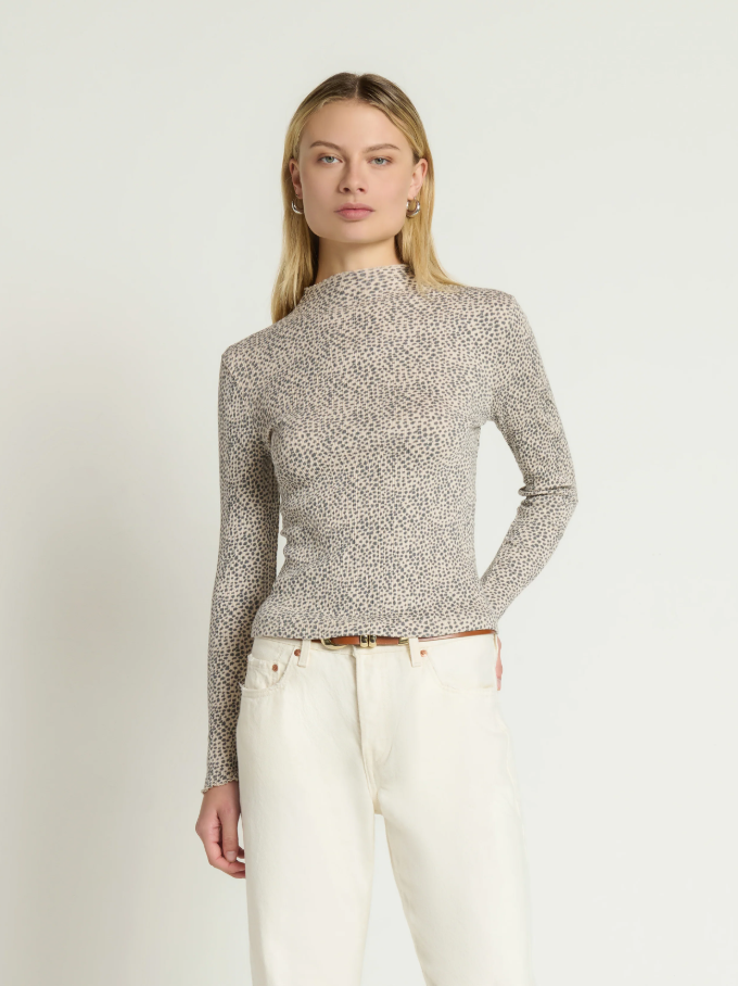 Nation LTD Brenna Mock Neck Top, Winter Pebble - 13 Hub Lane   |  Mock Neck Tees