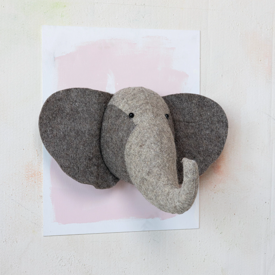 Handmade Wool Felt Elephant Head Wall Décor - Thumbnail 4
