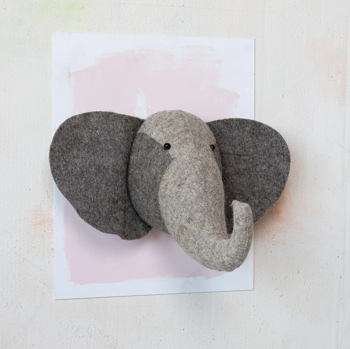 Handmade Wool Felt Elephant Head Wall Décor