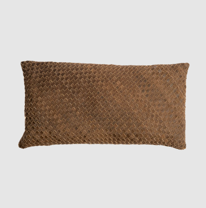 Waffle Weave Leather Lumbar, Cognac