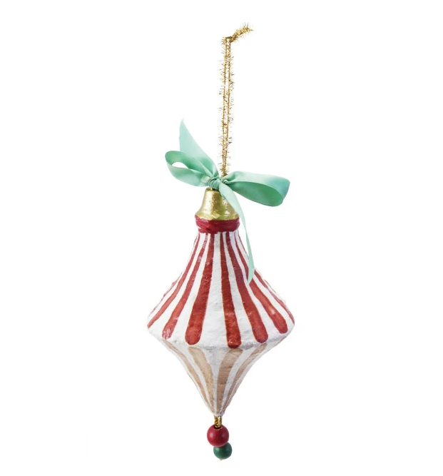 Hand-Painted Paper Mache Ornament w/ Bow - 13 Hub Lane   |  Paper Mache Ornaments