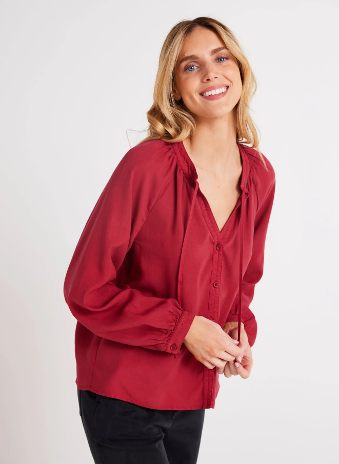 Bella Dahl Full Sleeve Raglan Button Down, Ruby Red