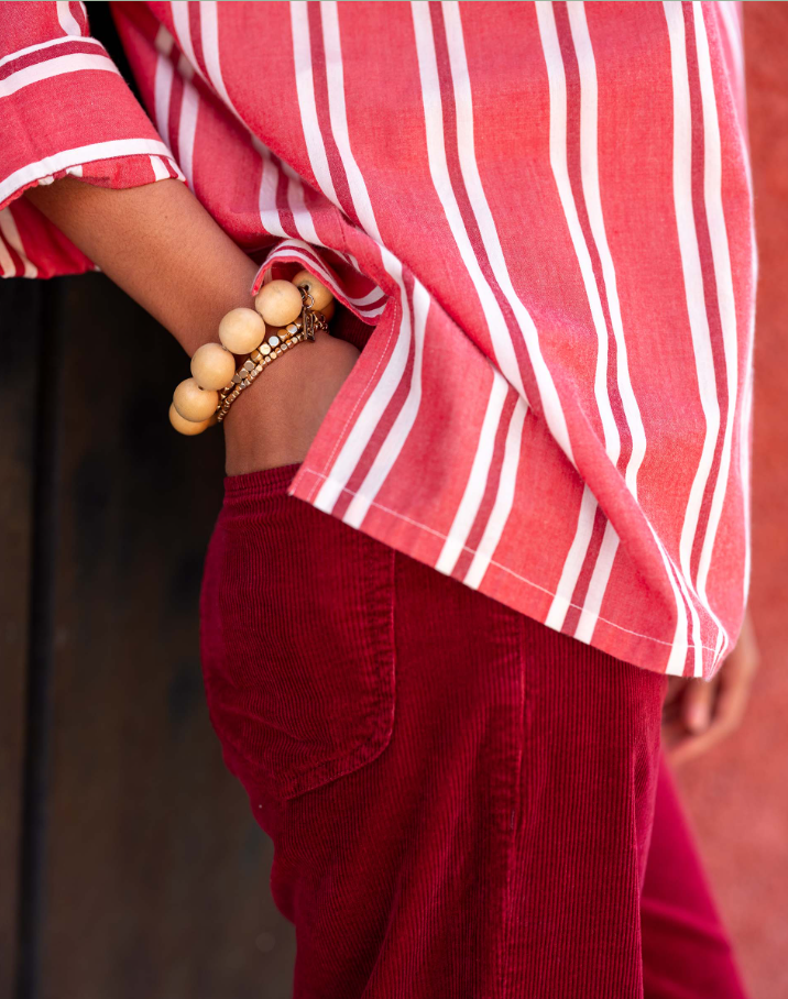 Emerson Top, Rojo Wide Stripe - 13 Hub Lane   |  Ruffle Collar Button-Ups