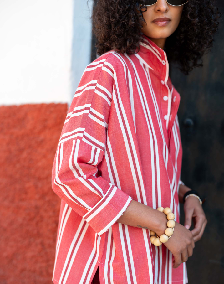 Emerson Top, Rojo Wide Stripe - 13 Hub Lane   |  Ruffle Collar Button-Ups