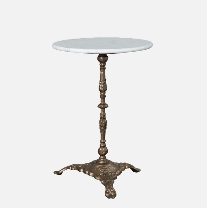 Marble Side Table w/ Embossed Metal Base, White & Gold