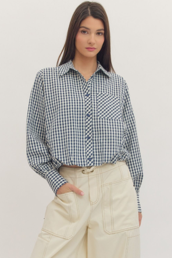 Gingham Button-Up, Navy - 13 Hub Lane   |  Button-Ups